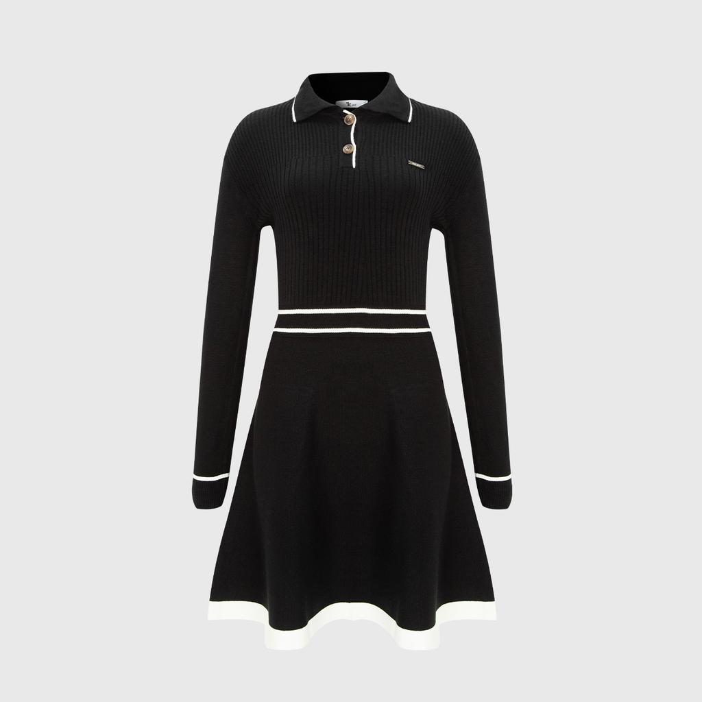 Rick Belted Ribbed Knit Long Sleeve Dress (Black)_L3C1-Np12K