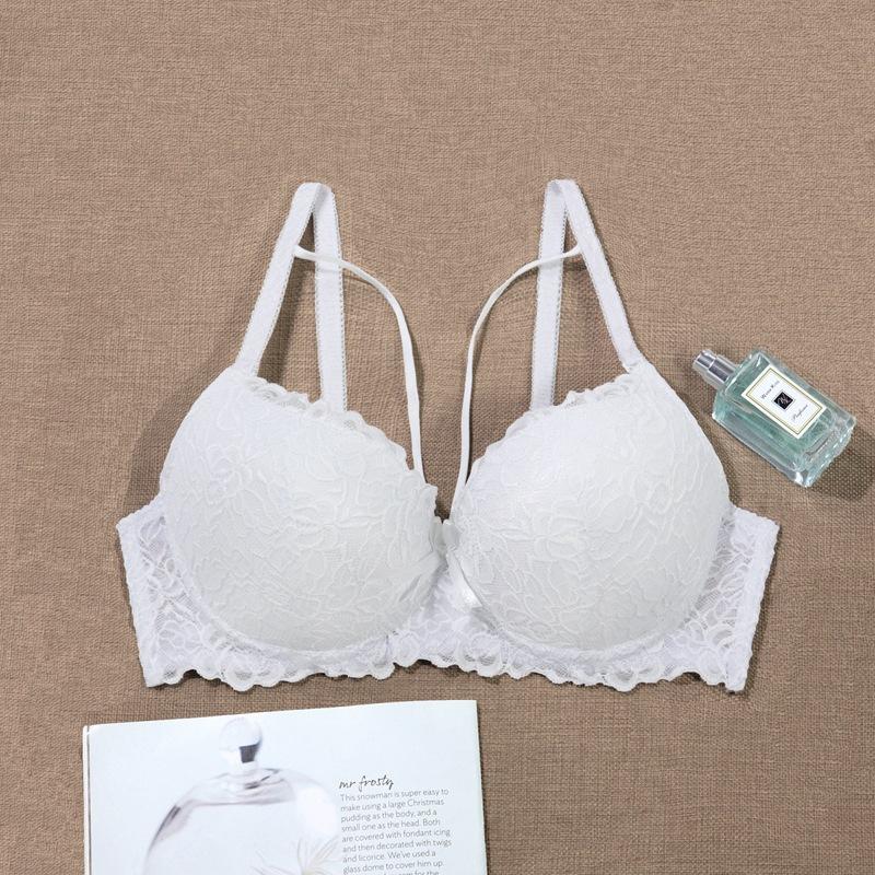 Top thin bottom thick women's small size underwear sexy lace bow sponge gathered bra steel ring pure desire wind bra