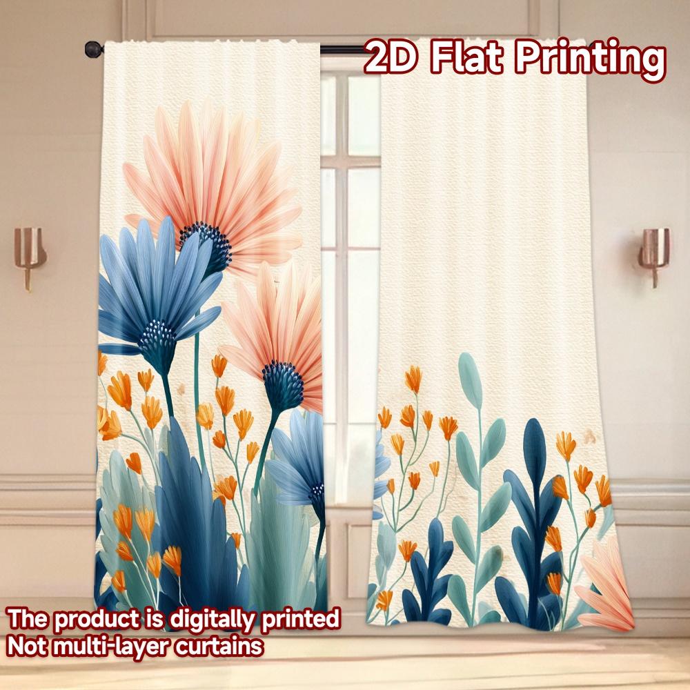 Flat Printing Curtains Without Rod Floral Spring Design Ramadan Festival Chic Print Set Of 2 Made Polyester Machine Washable