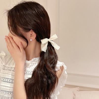 Super Sanft und Vielseitig Milchblau Spitze Schleife Haarband Clip Doppelter Pferdeschwanz Haargummi Mädchen Haargummi