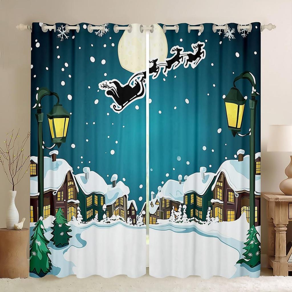 Christmas Elk Curtains Theme Curtain Boys Girls New Year Bedroom Dorm Decor Winter Window Blackout Polyester Ideal For