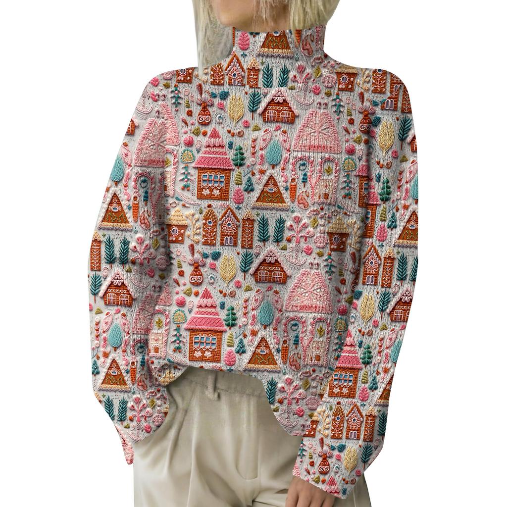 Christmas Sweatshirts For Women Knit Sweater Cute Shirt Fall Turtleneck Pullover Tops