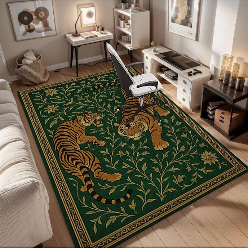 

Golden Tigers on Green Background Decorative Rug Office Mat Home Decor Office Desk Chair Rugs Chair Carpet for office Chair Mat Gift For Ha 60cm by 90cm