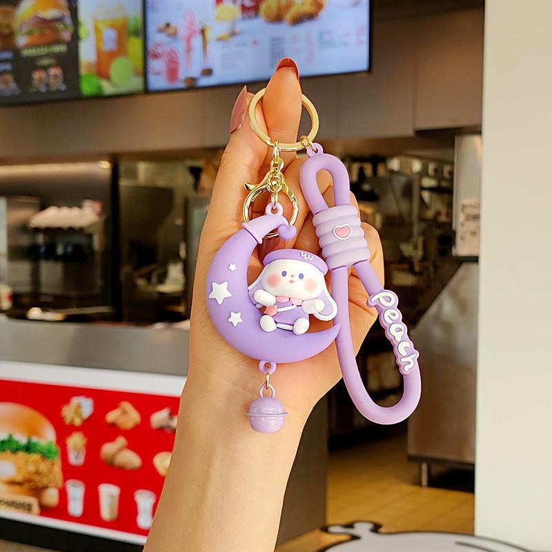 Moon And Star Rabbit Keychain Made Of Durable Pvc Material