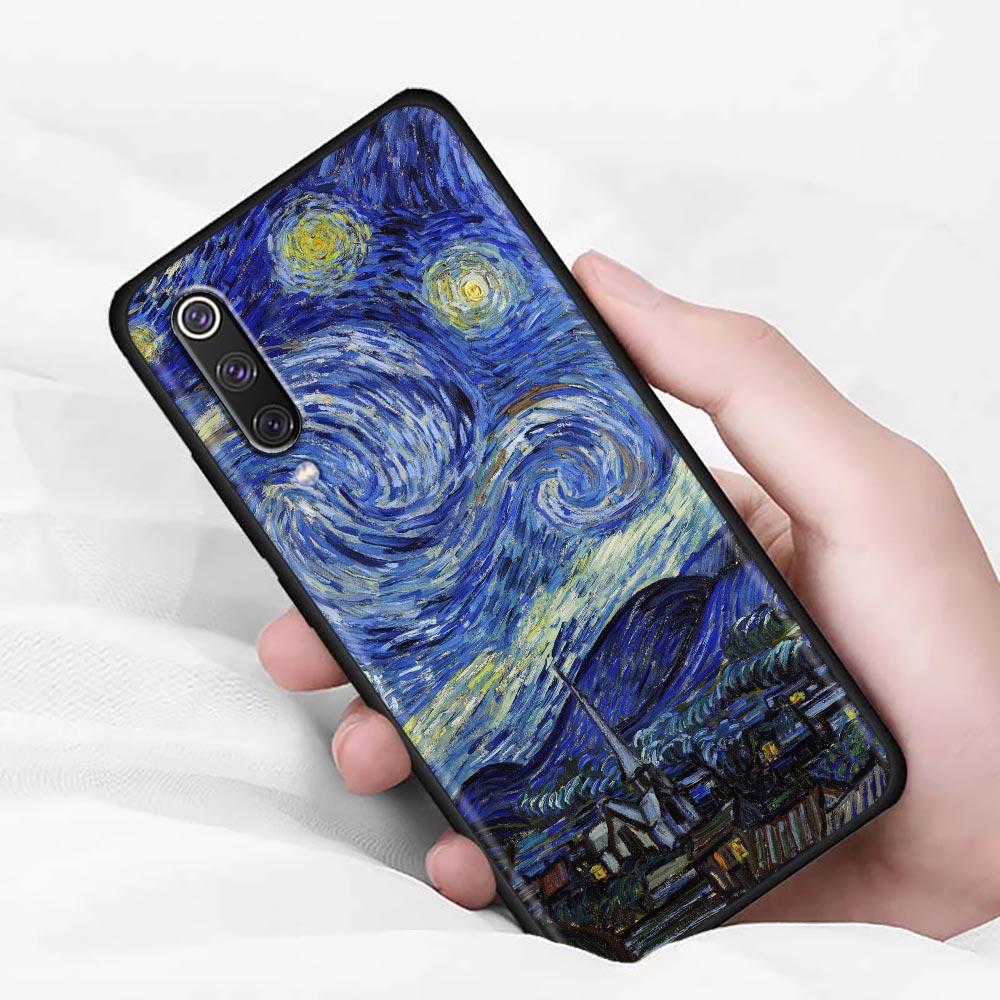 Kočka Van Gogh Hvězdná noc Olejomalba Měkké pouzdro Pro Xiaomi Mi 9 9se 8 10 10T A2 Lite 10S 9T CC9 Note 10 Pro 9Lite Kryt Fundas