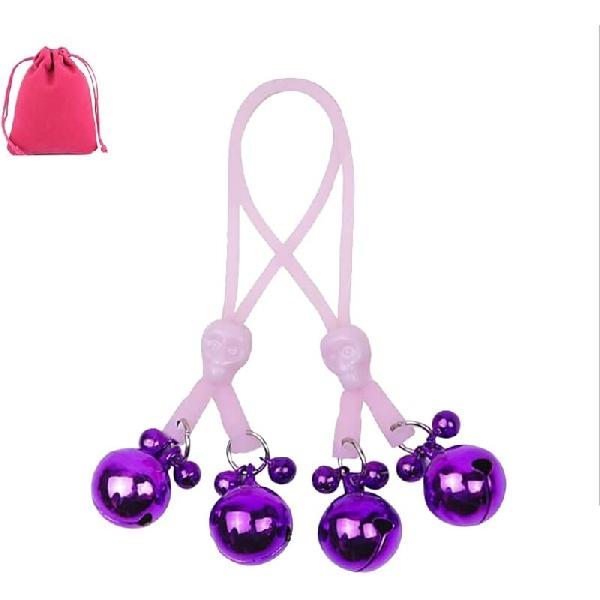 

Регулируемые зажимы для сосков с колокольчиками, светящиеся непирсинговые зажимы для сосков груди, петля в виде черепа, украшения для сосков (Розовое серебро) Pink Purple