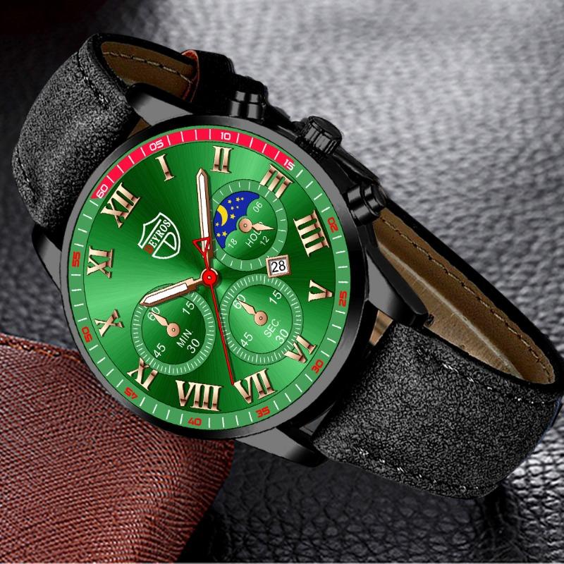 2PCS Set DEYROS Fashion Student Watch Business Men leather Strap Calendar Watch New Men Quartz Watch&Bracelet Men Gift