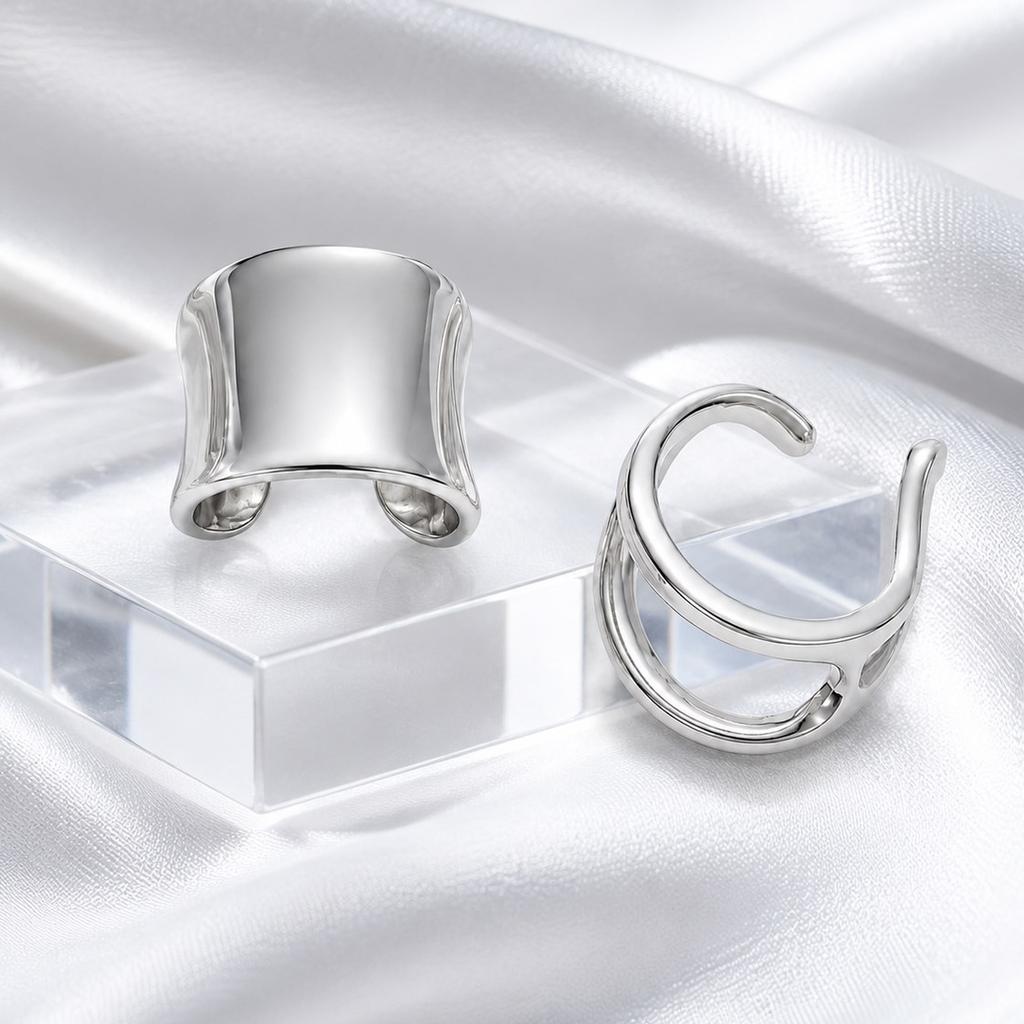 Ear Cuff Set Non Piercing for Women, Gold Plated Helix Cartilage Clip, Waterproof Wide Dome Hollow Double Row Wire Earrings