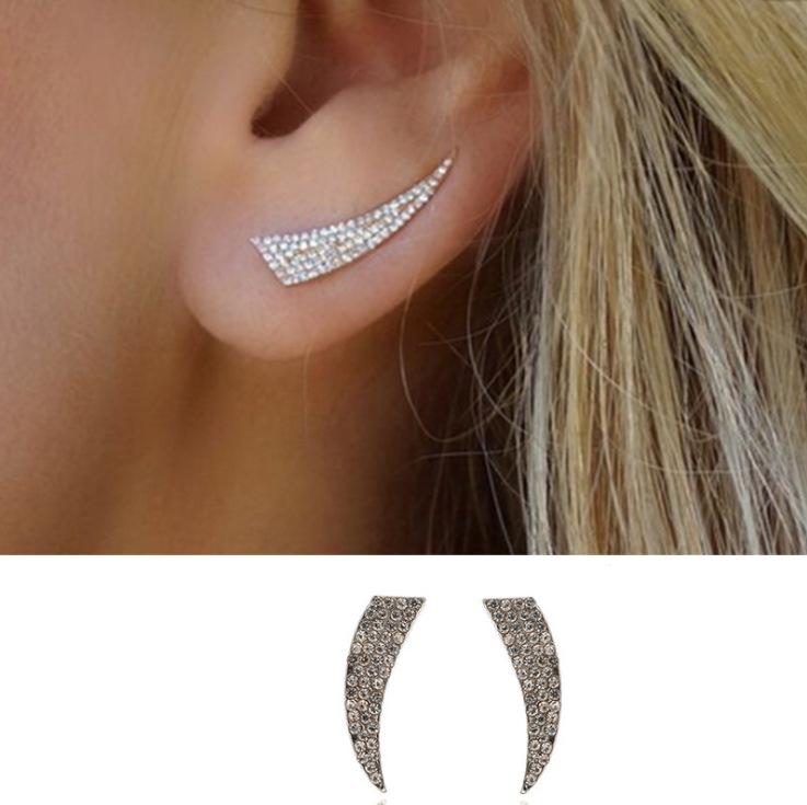 European  American Fashion Knife Shape Full Diamond Stud Earrings: Geometric Design with Inlaid Diamonds