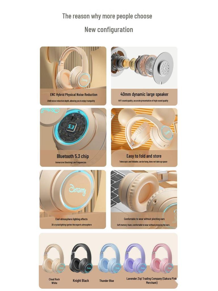 High-Value Wireless Bluetooth Over-Ear Headphones with Luminous Earcups for Gaming, Music, and Heavy Bass