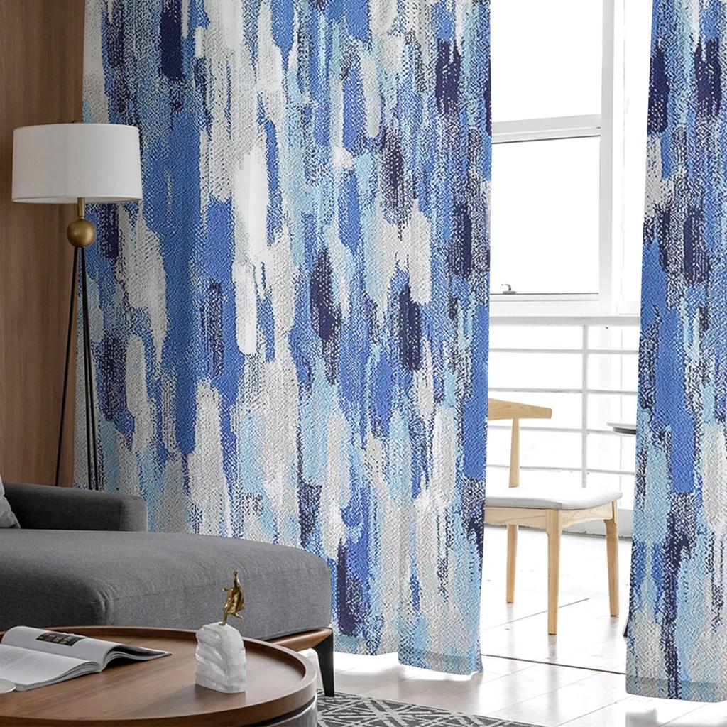 Brush Nostalgic Lines Bedroom Transparent Sheer Curtains Holiday Decoration Window Voile Tulle Curtain
