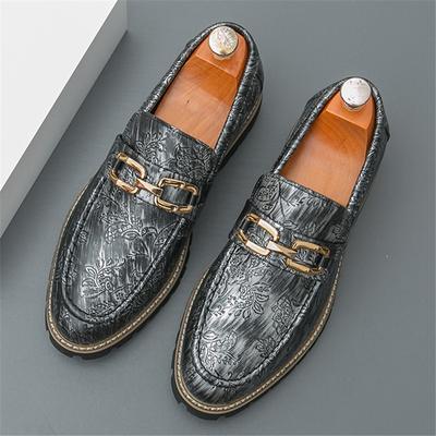 Módní Nové Retro Vzor Kůže Loafery Pánské Kovový Řetízek Neformální Boty Designérské Formální Svatba Homecoming Obuv