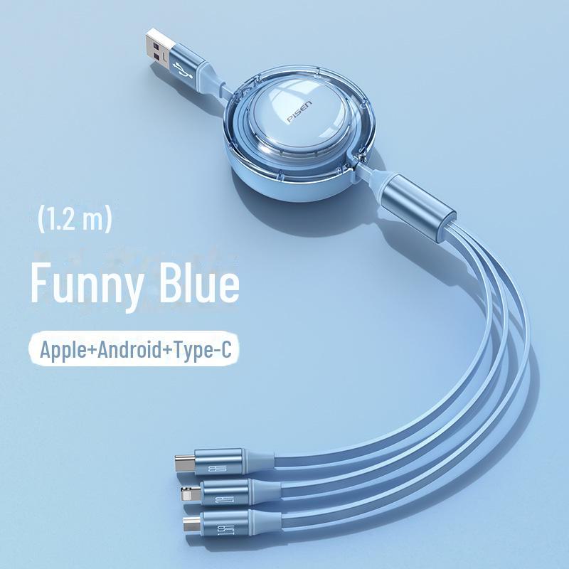 PISEN 100W Retractable 3-in-1 Cable for Apple & Huawei Fast Charging