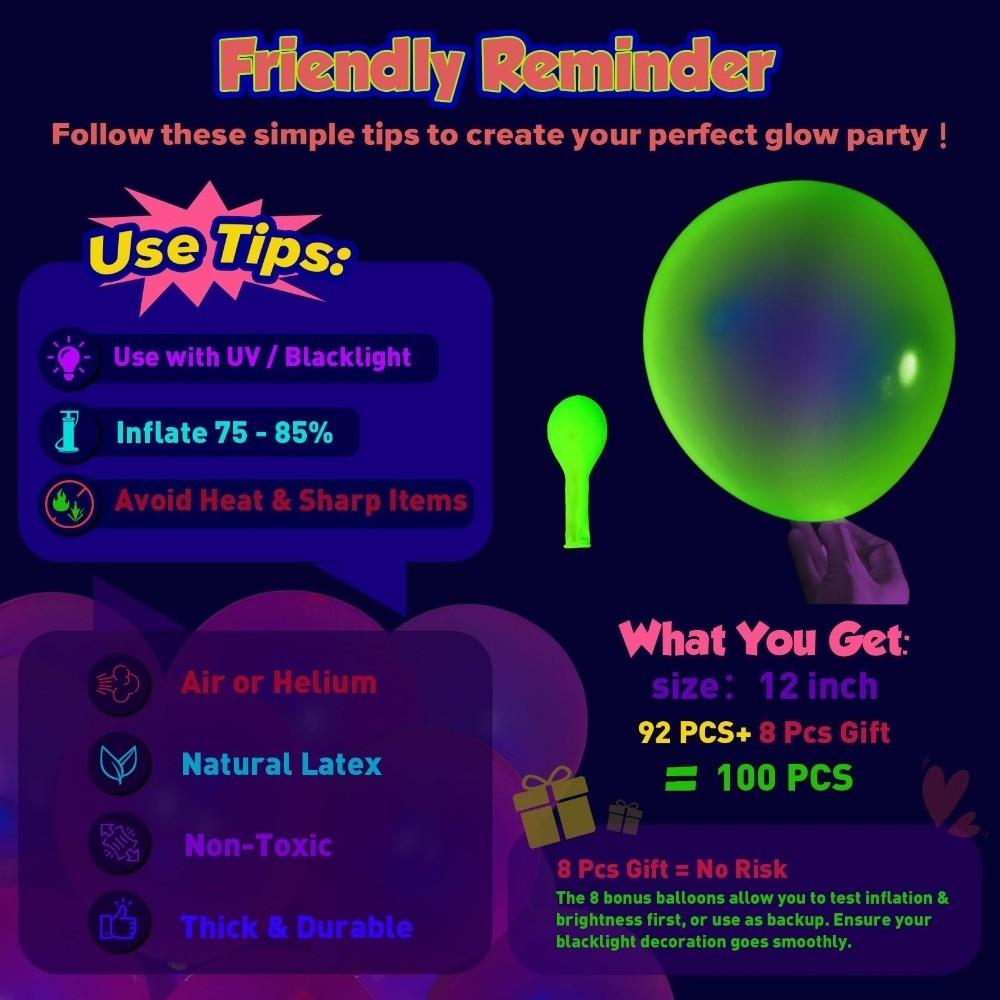 100Pcs Decorative Fluorescent Balloons 10/12in UV Balloons Luminous Balloons Graduations