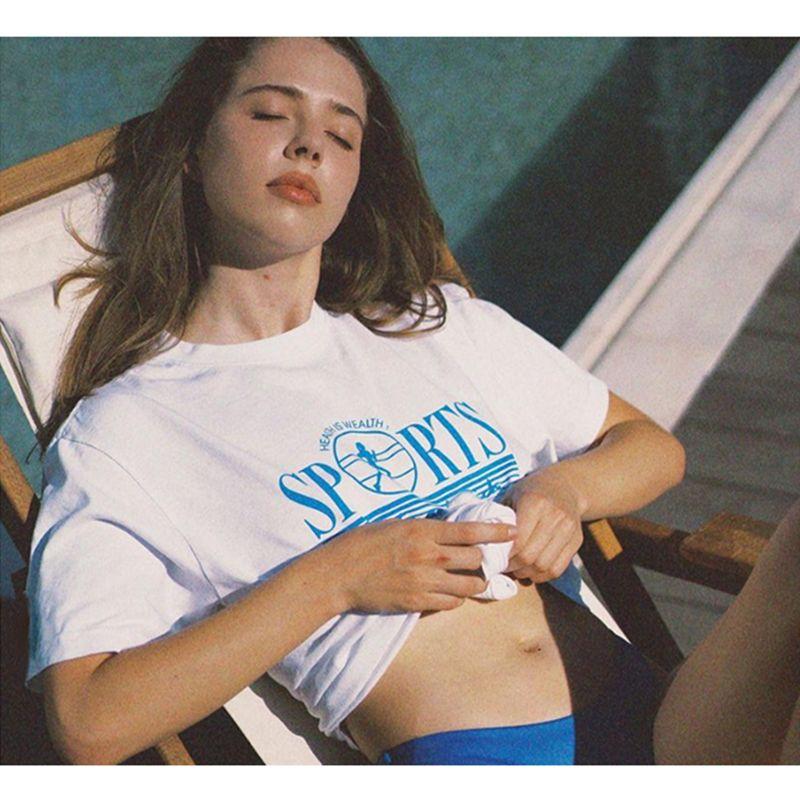 Sports American Retro Sports Style Fitness Running Girl Casual Comfort Pure Cotton Short Sleeve T-shirt