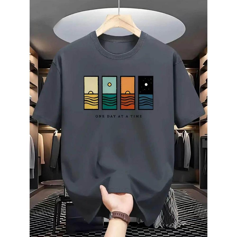 Summer Men's Comfortable Casual Loose Pattern Printed Sports Round Neck Short Sleeve T-shirt