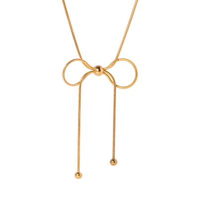 Stainless Steel Bow Necklace Tarnish Free Fashion Jewelry for Women High Quality Accessories Gift 2024