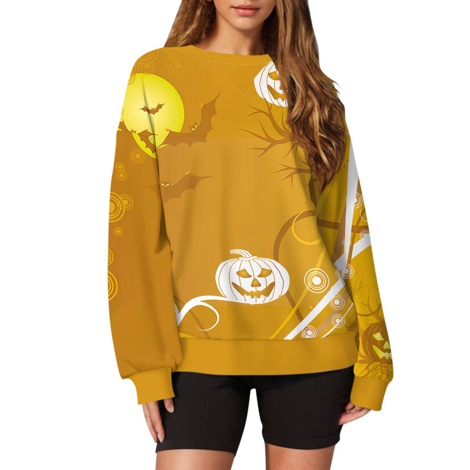 

Женский повседневный пуловер с принтом на Хэллоуин, рубашка с длинным рукавом, толстовка большого размера XL жёлтый