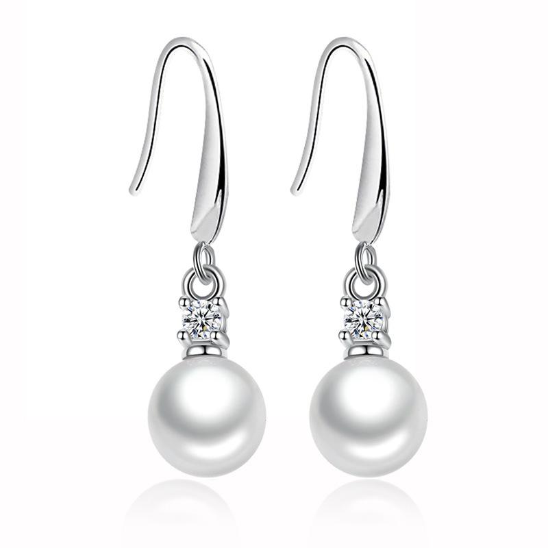 Korean Zircon Pearl Tassel Earrings - Silver Hooks, Sweet & Elegant Design for Women