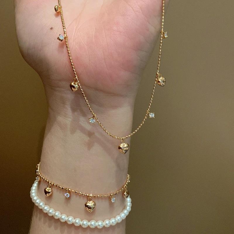 Light Luxury And High-End Italian Medieval Style Fringed Love Flash Diamond Bracelet Necklace Niche Design Temperament Women'S Jewelry