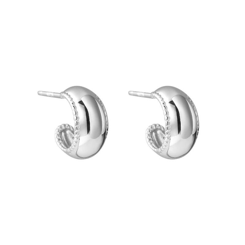Sterling C-Shaped Smooth Bezel Stud Earrings Women Minimalist Geometric Fashion Jewelry 925 Sterling Silver