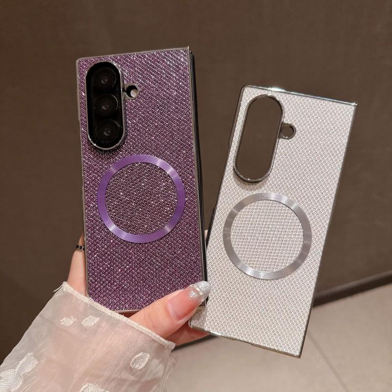 Shockproof Phone Case Z Fold 8/7/6/5/4/3 Glitter Electroplated Wireless Charging Magnetic Ring Foldable Protective Cover