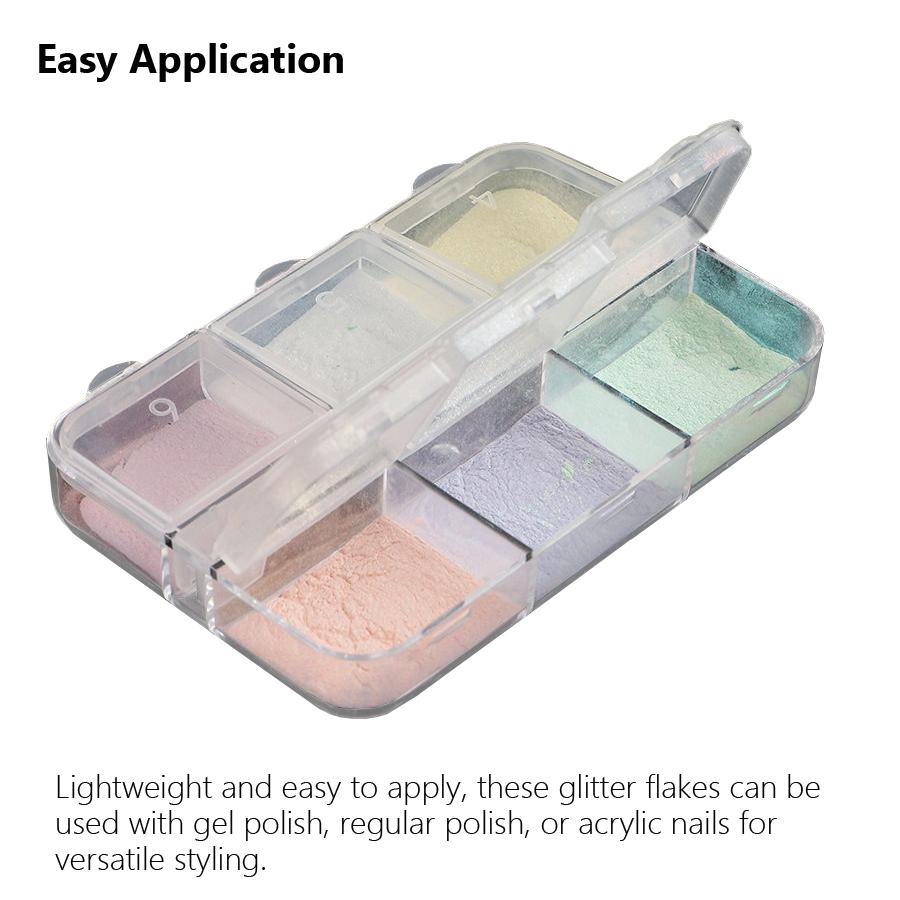 6 Grids Nail Glitter Aurora Mirror Powder Pearly Flakes Pigment, Sparkly Charm for Nail Design Manicures