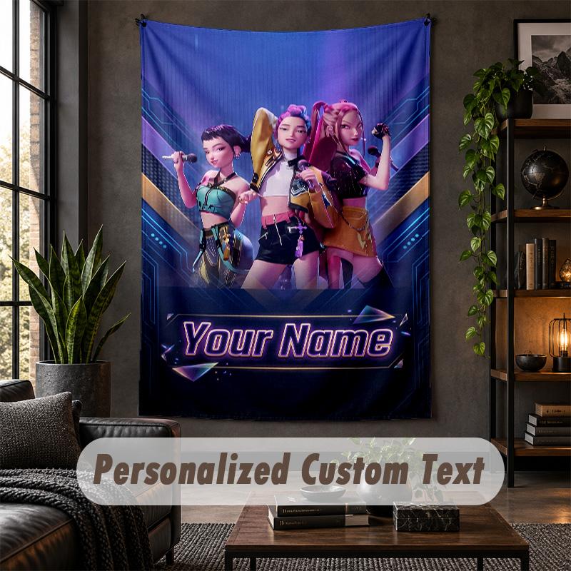 Wall Tapestry Kpop Demon Hunters Print Custom Name Text Wall Hanging Home Decor