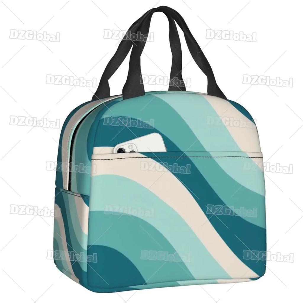 Liquid Swirl Abstract Pattern In Sage Green Insulated Lunch Bag Geometric Art Cooler Thermal Bento Box For Women Kids Food Bags