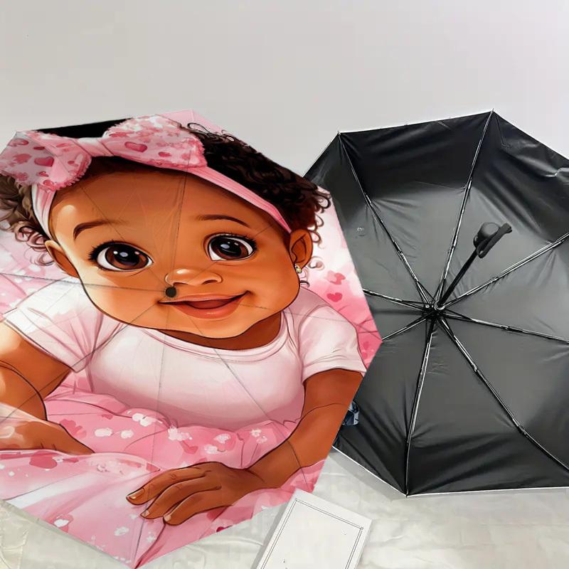 1PC Pink Heart Print Umbrella-8-Rib Reinforced Portable Folding Travel Suitable for All Seasons Outdoor Daily Use  -J0402