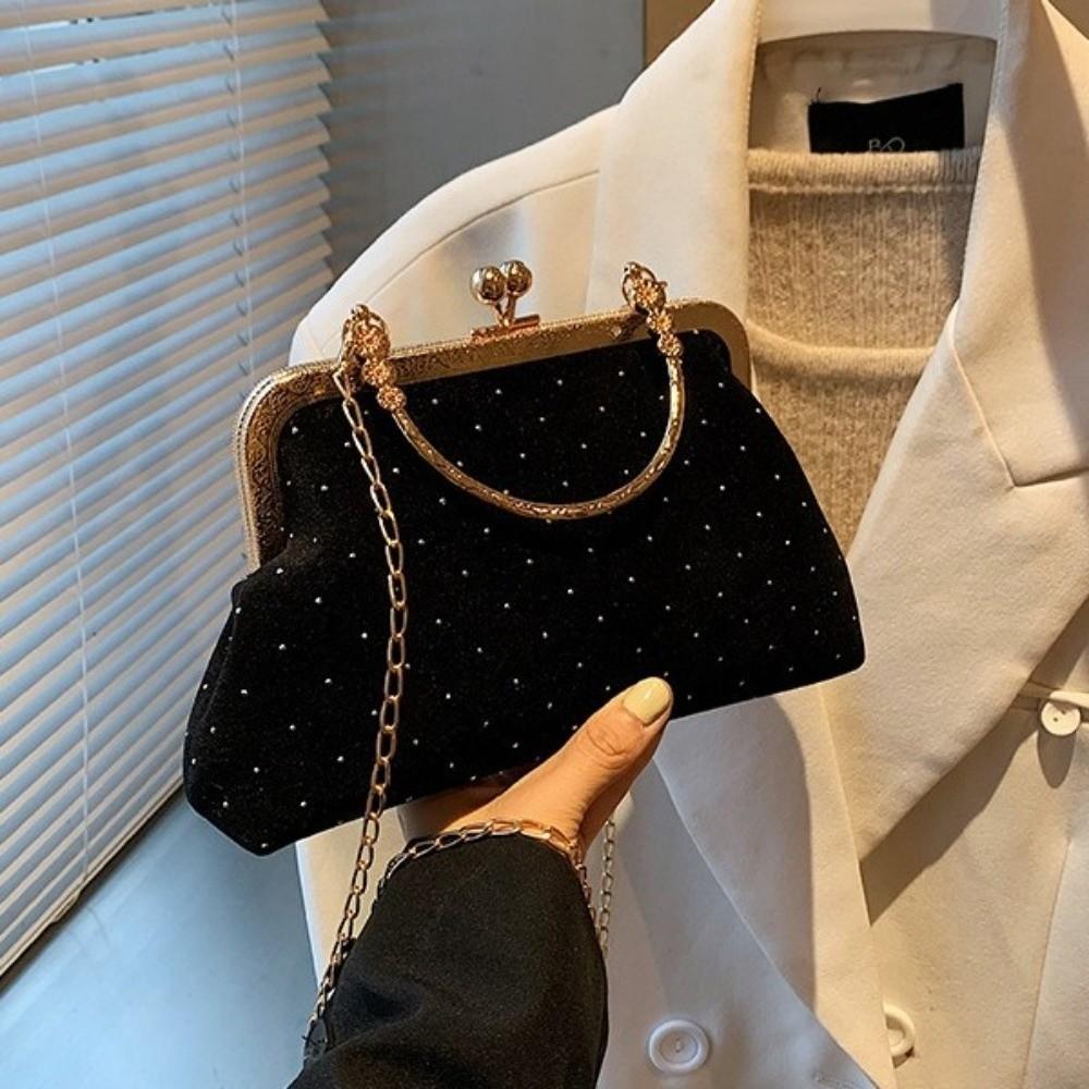 Polka Dot Kiss Lock Shoulder Bag Luxury Chain Crossbody Bag Retro Female Handbag  Formal Gathering