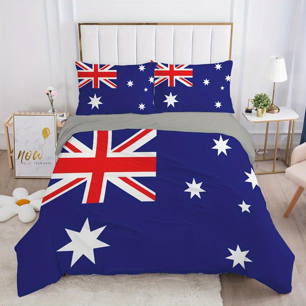 Zestaw poszwy na kołdrę z nadrukowaną flagą narodową Australii Zestaw pościeli z mikrofibry na wszystkie pory roku, miękki i oddychający Do sypialni, pokoju w akademiku