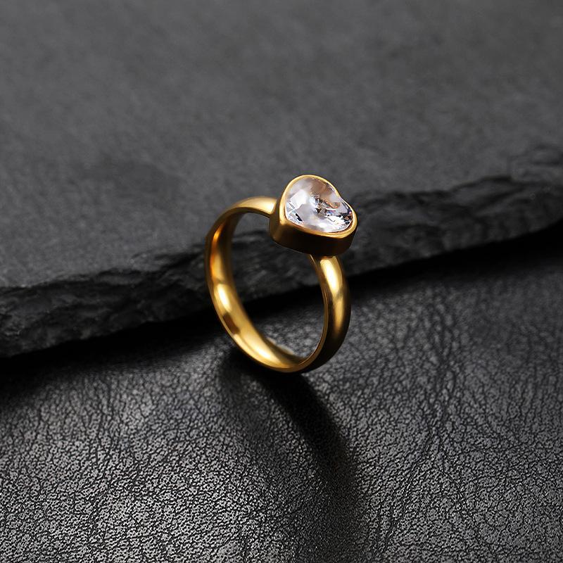 Heart Zircon Stainless Steel Gold Color Ring Women Luxury Minimalist Trendy Rings Zircon Wedding Band Gift Wholesale