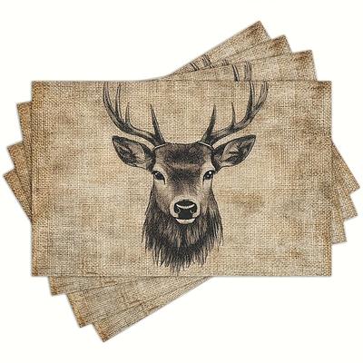 6PC Vintage Deer Portrait Placemats -Rectangular Kitchen & Dining Decor for Formal & Casual Dining,Deer Home Decor