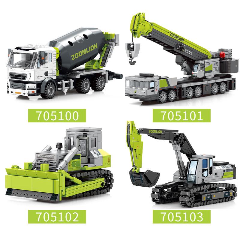 Senbao Construction Vehicle Building Block Set: Excavator, Mixer, Truck, Bulldozer, Crane Assembly Toy for Boys.