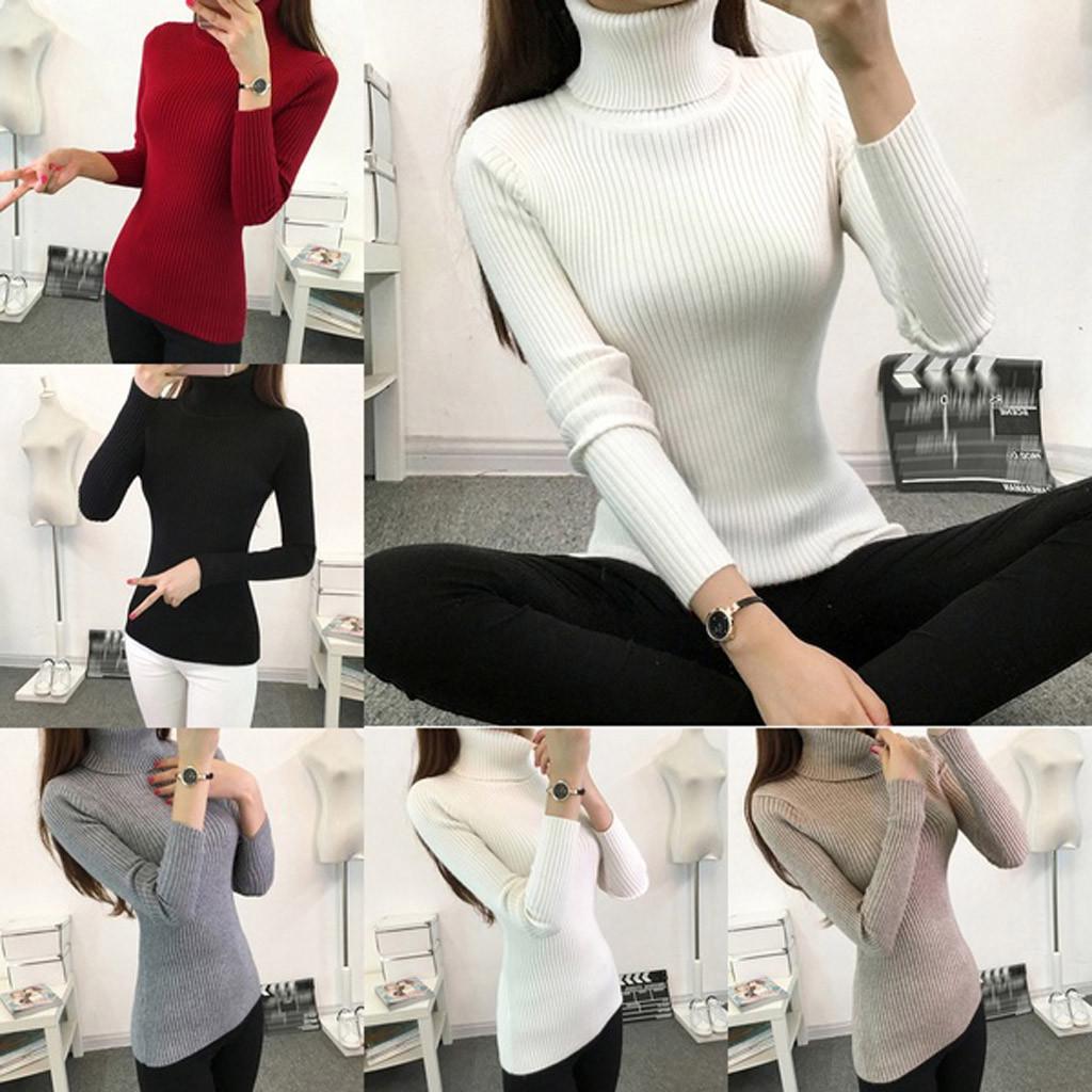 

Ladies Solid Color Letters High Collar Slim Fit Casual Long Sleeve Loose T-Shirt