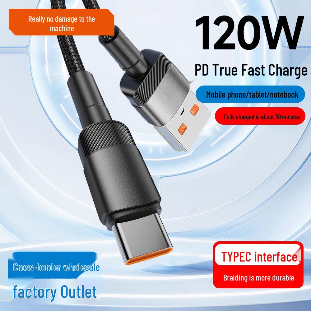 120W Super Flash Type-C Data Cable, 6A Fast Charging, Compatible with Apple 15/16, Huawei, Vivo, Oppo