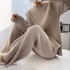 Stile rilassato, elegante tinta unita, casual ed elegante, maglione lavorato a maglia con spacchi, pantaloni a gamba larga, completo da due pezzi per donna
