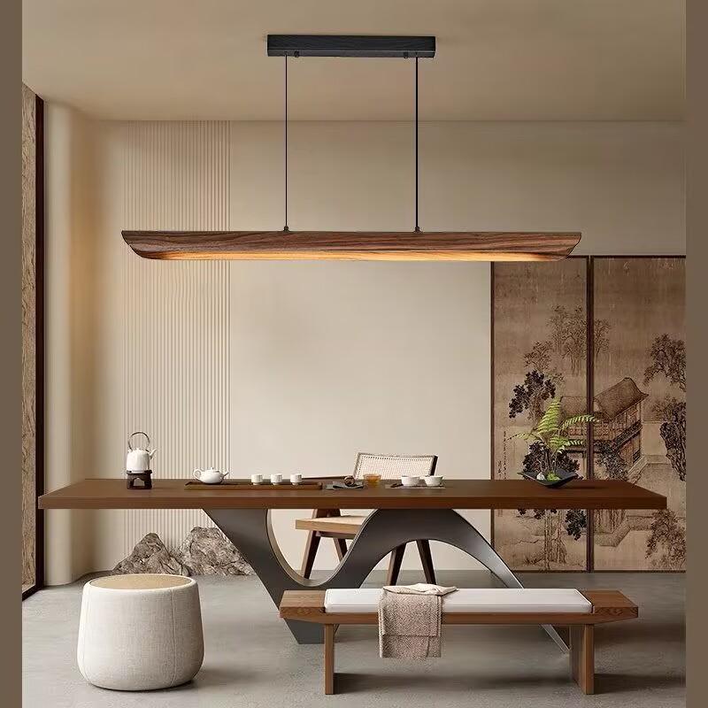 Walnut Wood Dining Chandelier - Simple Strip Hanging Lamp for Kitchen, Home Decor & Indoor Lighting