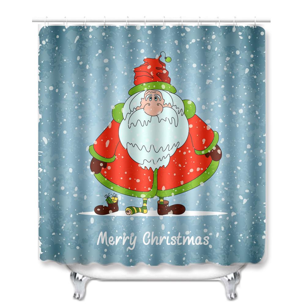 Christmas Shower Curtain Floor Mat Combination Four-Piece Set Bathroom Toilet Carpet Shower Room Mat Foot Mat