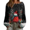 Women's Fashion Round Neck Long Sleeve Christmas Print Casual Pullover Sweater Top