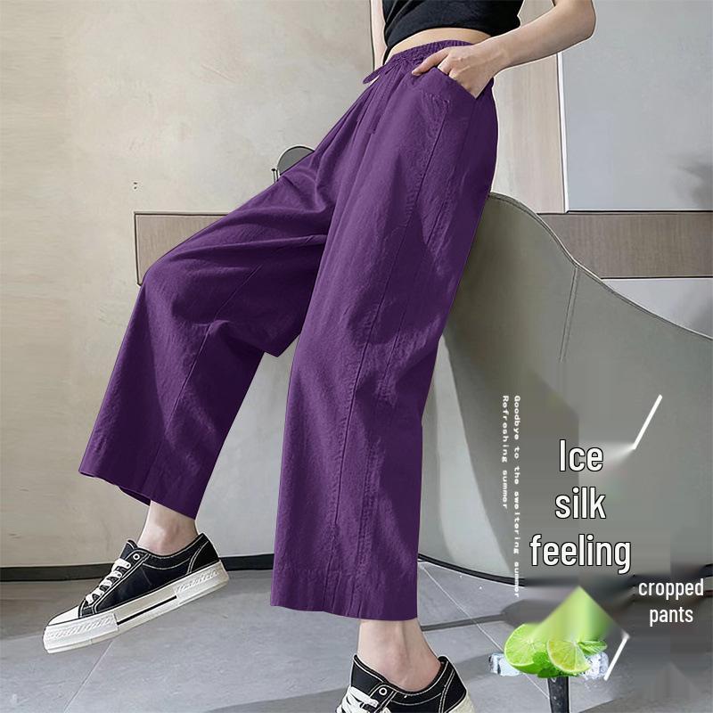 Frühjahr/Sommer 2026 Damen High-Waist Eis Seide Weite Beine Cropped Hose