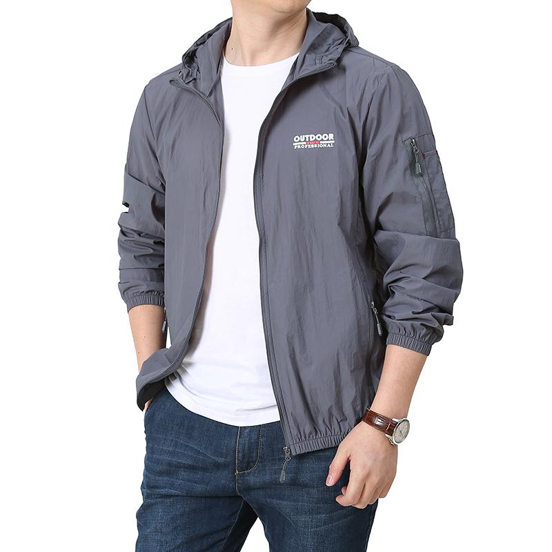 Sommer-Sonnenschutzkleidung, Dünne atmungsaktive Jacke für Herren, Schnell trocknende Outdoor-Fischerbekleidung, UV-beständige Windjacke mit Kapuze