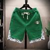 Summer Running Shorts Men Casual Jogging Sport Short Pants Wave Pattern Solid Color Drawstring Loose Dry Gym Sports Shorts