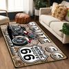 Vintage Route 66 Motorcycle Rug - Washable Non-Slip Polyester Mat for Living Room/Office, Biker Gift