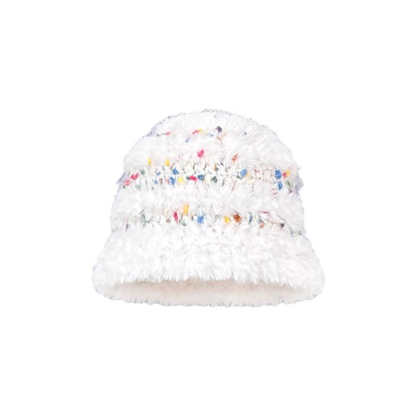 Autumn and winter colored jelly beans windproof plush hat women's travel atmosphere ear protection warm knitted hat
