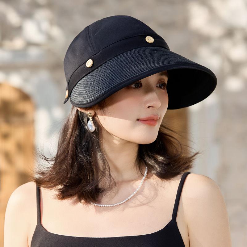 Women's Wide Brim Sun Hat, UPF UV Protection Outdoor Fishing Cap, Solid Color Bucket Hat with Adjustable Drawstring, Foldable Ponytail Beach Visor