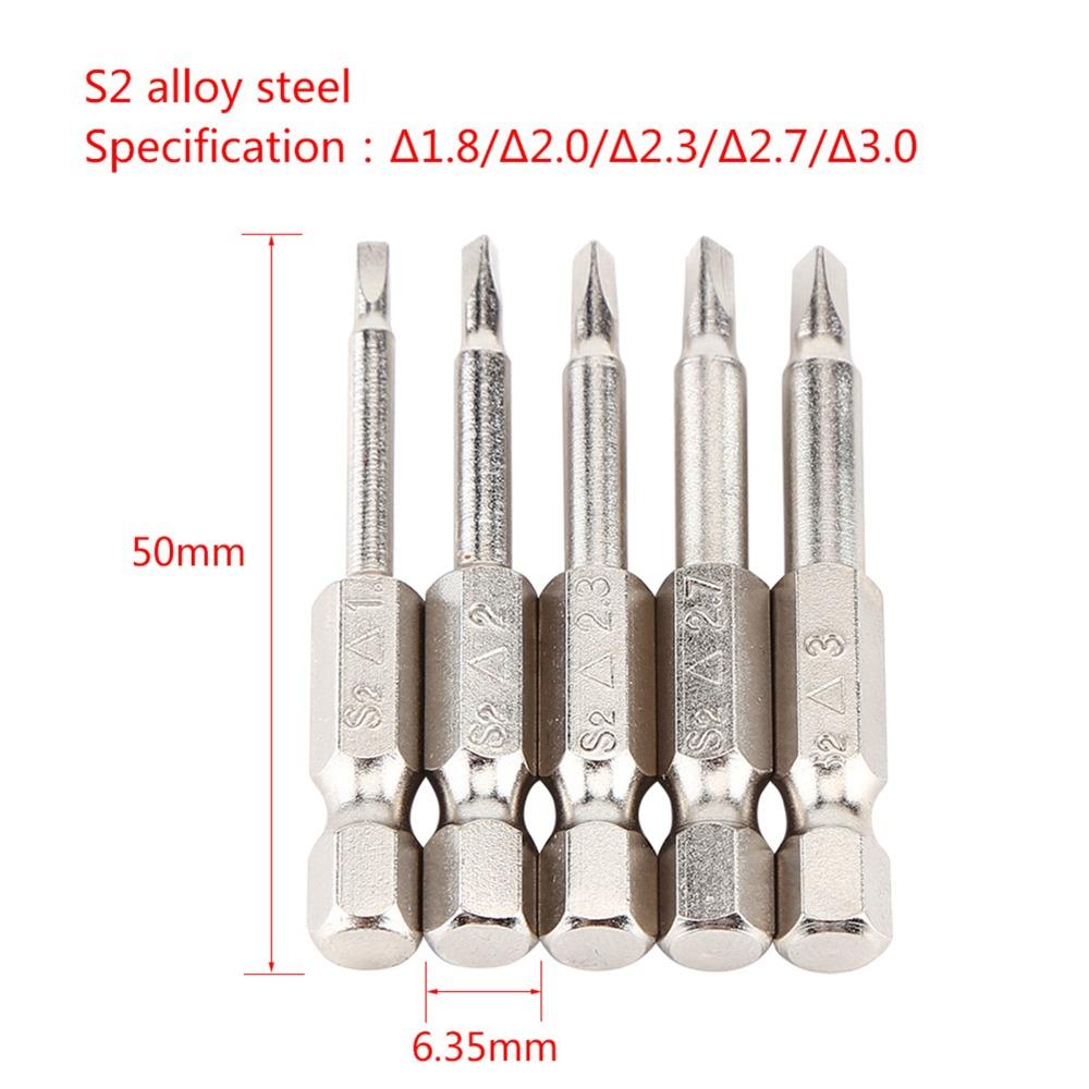 5 Pcs 1/4 Inch Hex Shank Magnetic Triangle Screwdriver Bits Set 50mm Length 1.8/2.0/2.3/2.7/3.0mm Triangle Head Screwdriver Bits