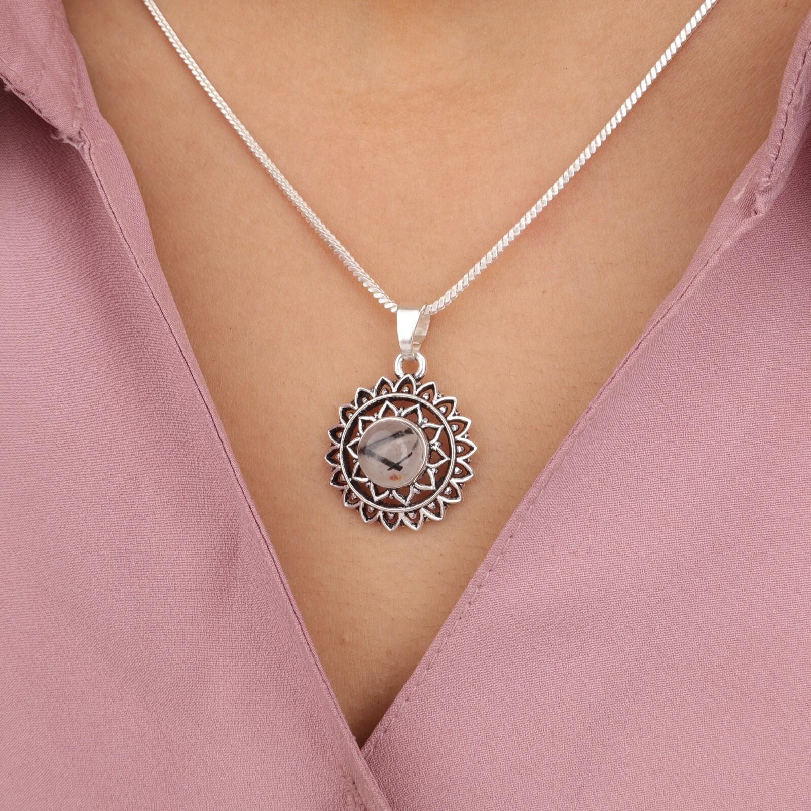 

Black Rutile Gemstone 925 Sterling Silver Jewelry Handmade Bride s Pendant 1.14 CP-30-23