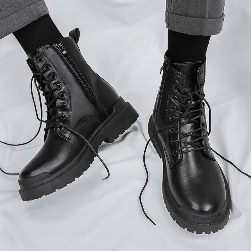 New fashionable and versatile British style motorcycle boots high top youth boots with raised leather and casual men's boots